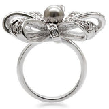 Rhodium Brass Ring with Synthetic Pearl in Gray