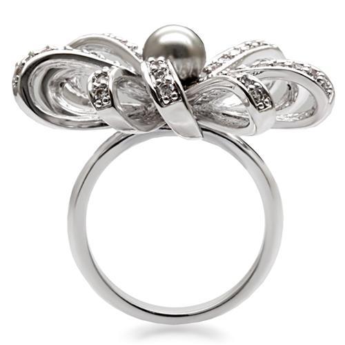 Rhodium Brass Ring with Synthetic Pearl in Gray