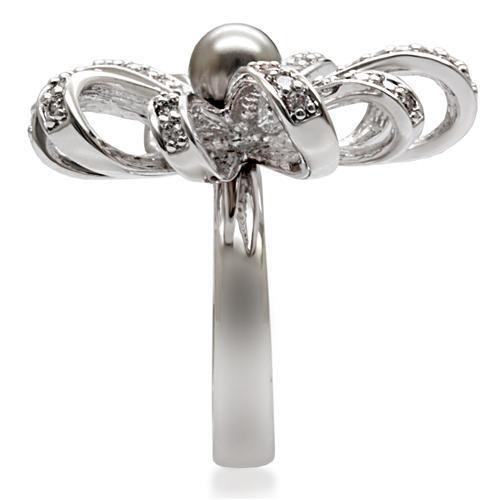 Rhodium Brass Ring with Synthetic Pearl in Gray