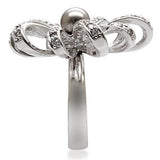 Rhodium Brass Ring with Synthetic Pearl in Gray