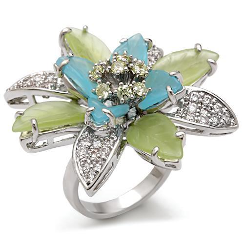 Rhodium Brass Ring with Synthetic Synthetic Glass in Multi Color