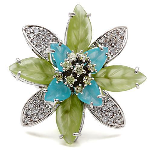 Rhodium Brass Ring with Synthetic Synthetic Glass in Multi Color