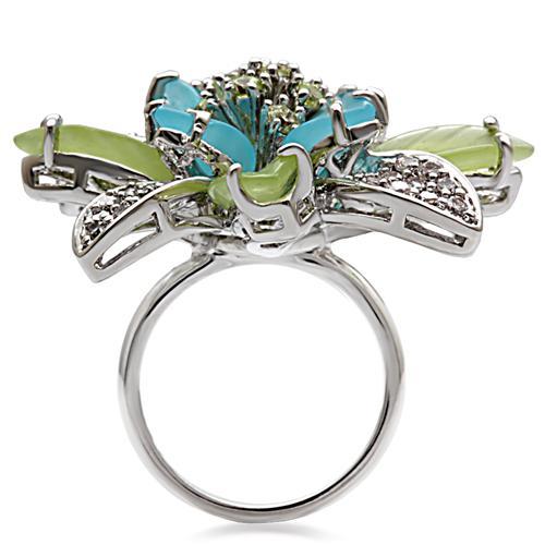 Rhodium Brass Ring with Synthetic Synthetic Glass in Multi Color