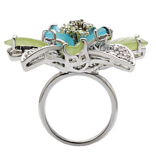Rhodium Brass Ring with Synthetic Synthetic Glass in Multi Color