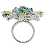 Rhodium Brass Ring with Synthetic Synthetic Glass in Multi Color
