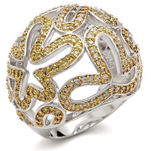 Reverse Two-Tone Brass Ring with AAA Grade CZ  in Topaz