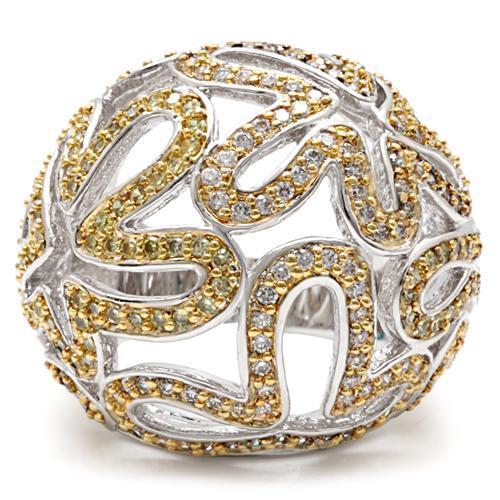 Reverse Two-Tone Brass Ring with AAA Grade CZ  in Topaz