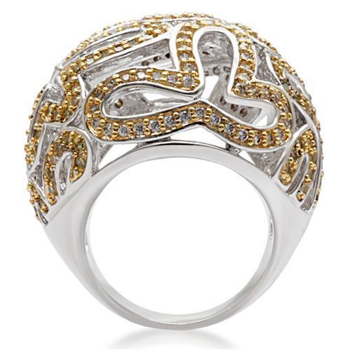 Reverse Two-Tone Brass Ring with AAA Grade CZ  in Topaz