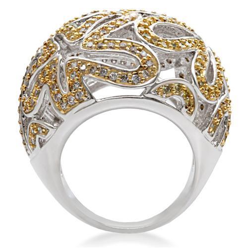 Reverse Two-Tone Brass Ring with AAA Grade CZ  in Topaz