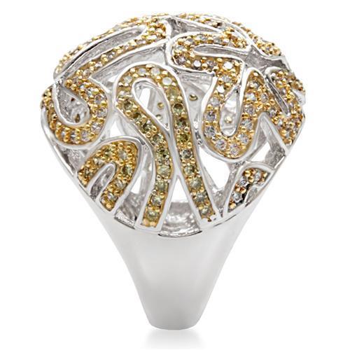 Reverse Two-Tone Brass Ring with AAA Grade CZ  in Topaz