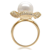 Gold Brass Ring with Synthetic Pearl in White