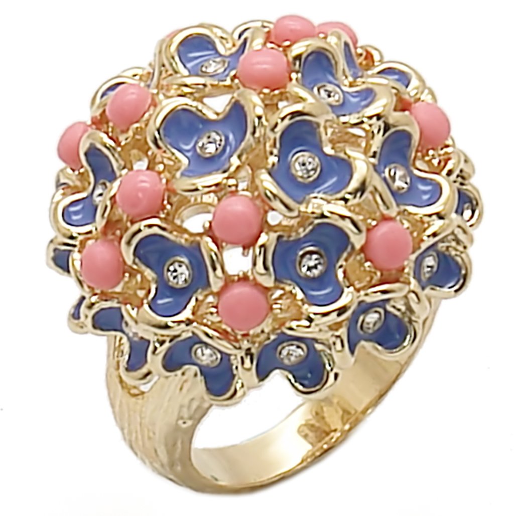 Gold Brass Ring with Semi-Precious Coral in Rose