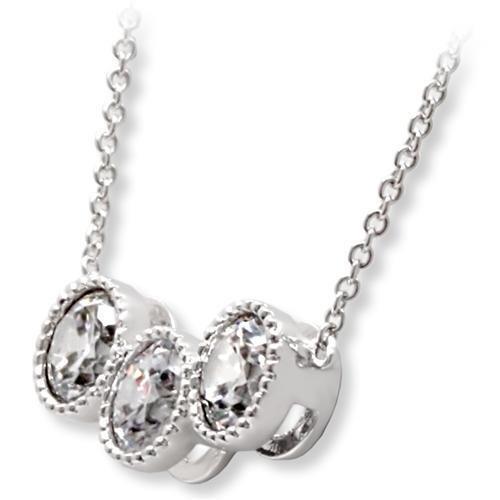 Rhodium Brass Chain Pendant with AAA Grade CZ  in Clear