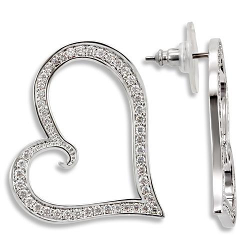 Rhodium Brass Earrings with AAA Grade CZ  in Clear