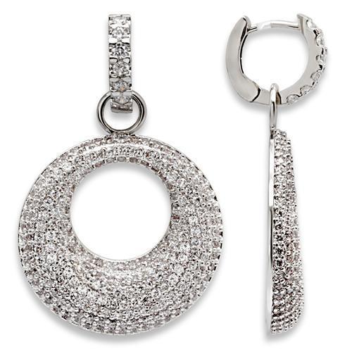 Rhodium Brass Earrings with AAA Grade CZ  in Clear