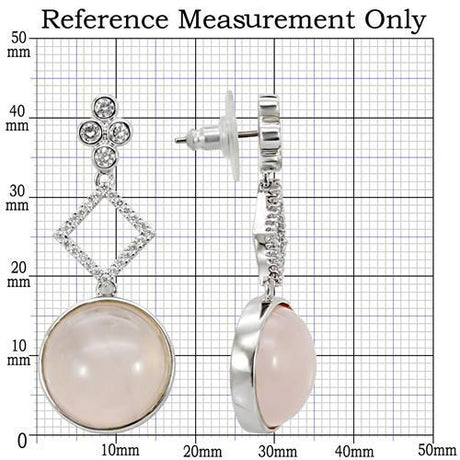 Rhodium Brass Earrings with Precious Stone PINK CRYSTAL in Rose