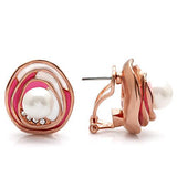 Rose Gold Brass Earrings with Synthetic Pearl in White