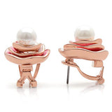 Rose Gold Brass Earrings with Synthetic Pearl in White