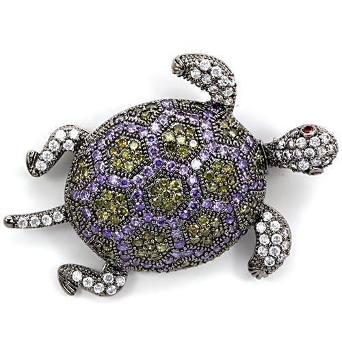 Ruthenium Brass Brooches with AAA Grade CZ  in Multi Color