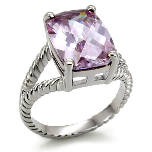 Rhodium Brass Ring with AAA Grade CZ  in Light Amethyst