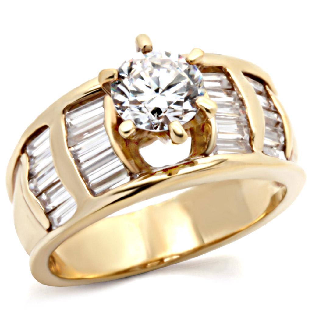 Gold Brass Ring with AAA Grade CZ  in Clear