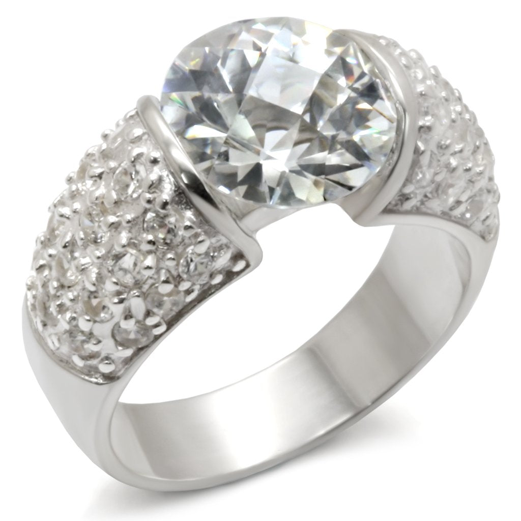 High-Polished 925 Sterling Silver Ring with AAA Grade CZ  in Clear