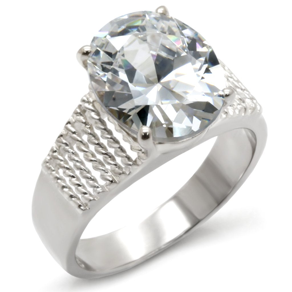 High-Polished 925 Sterling Silver Ring with AAA Grade CZ  in Clear