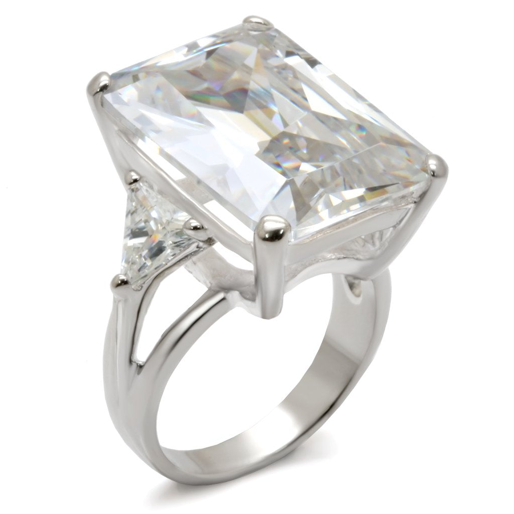 High-Polished 925 Sterling Silver Ring with AAA Grade CZ  in Clear