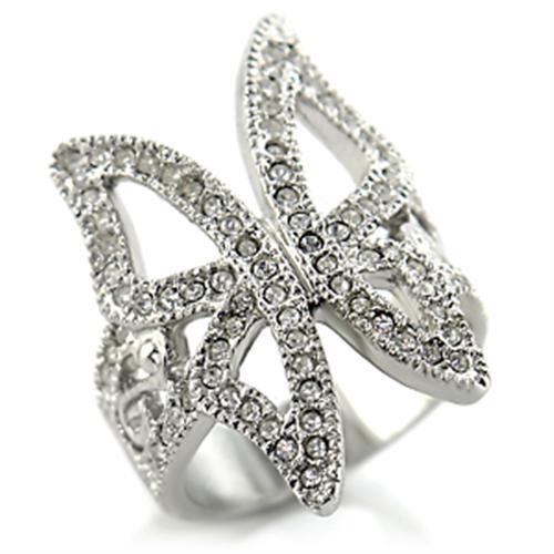 Rhodium Brass Ring with Top Grade Crystal  in Clear