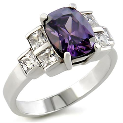 High-Polished 925 Sterling Silver Ring with AAA Grade CZ  in Amethyst