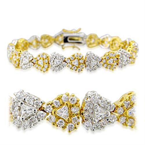 Gold+Rhodium Brass Bracelet with AAA Grade CZ  in Clear