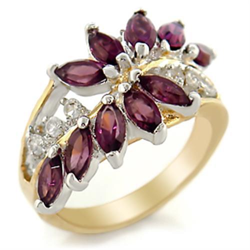 Gold+Rhodium Brass Ring with Top Grade Crystal  in Amethyst