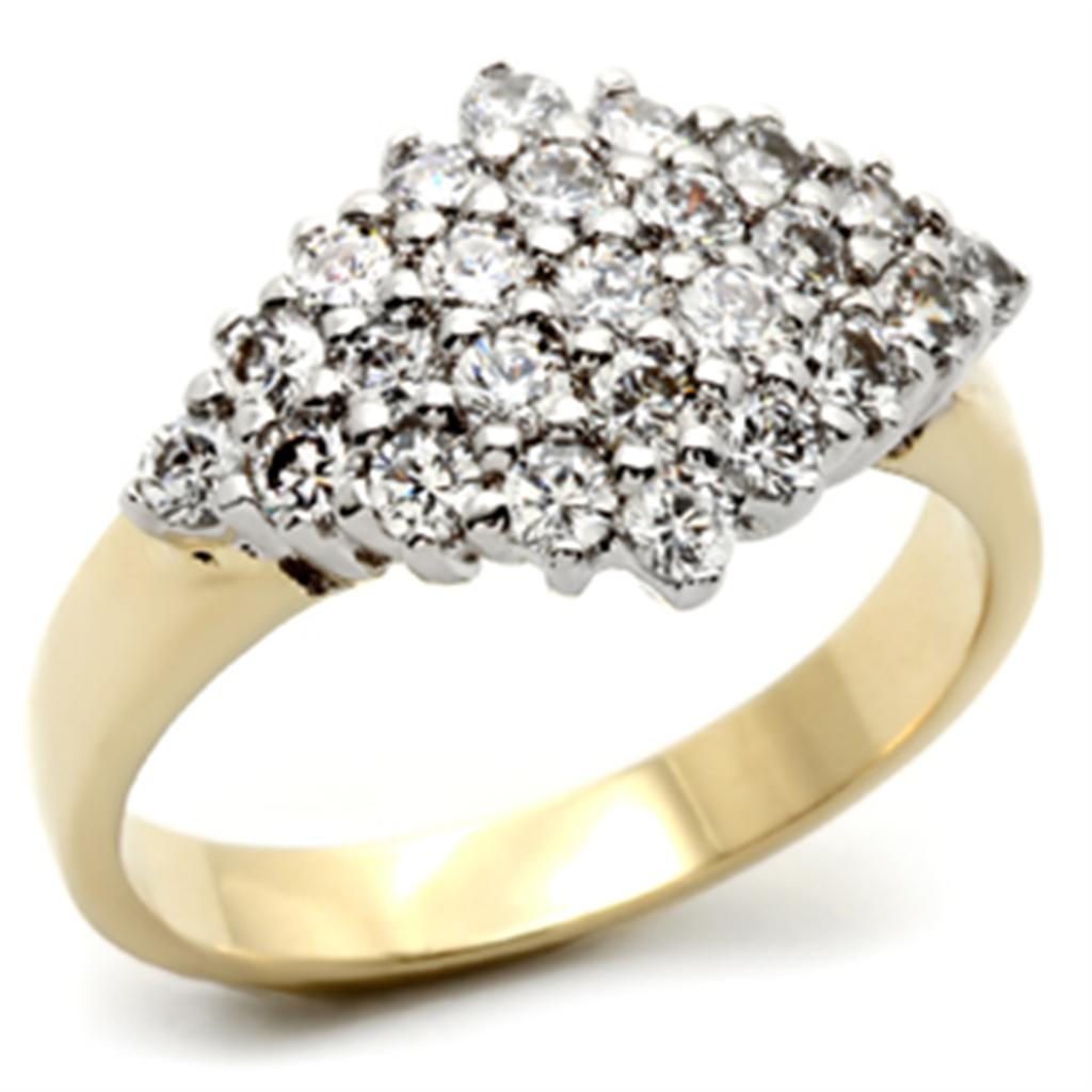 Gold+Rhodium Brass Ring with AAA Grade CZ  in Clear