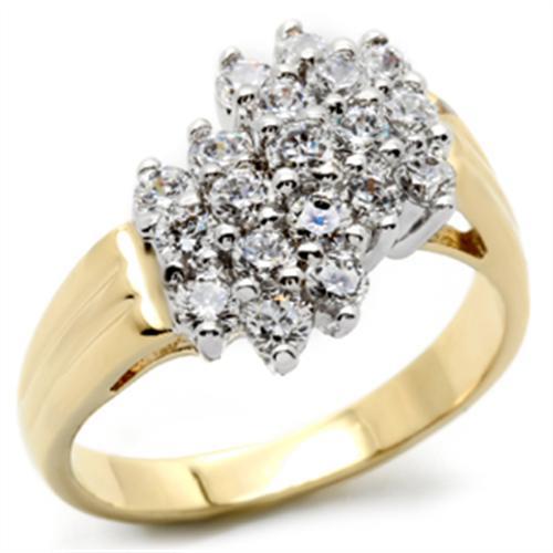 Gold+Rhodium Brass Ring with AAA Grade CZ  in Clear