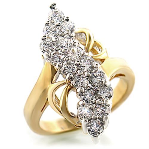 Gold+Rhodium Brass Ring with AAA Grade CZ  in Clear