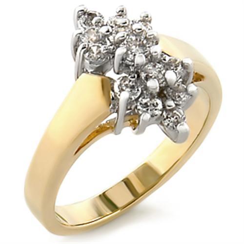 Gold+Rhodium Brass Ring with AAA Grade CZ  in Clear