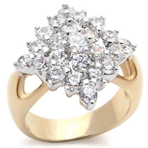 Gold+Rhodium Brass Ring with AAA Grade CZ  in Clear