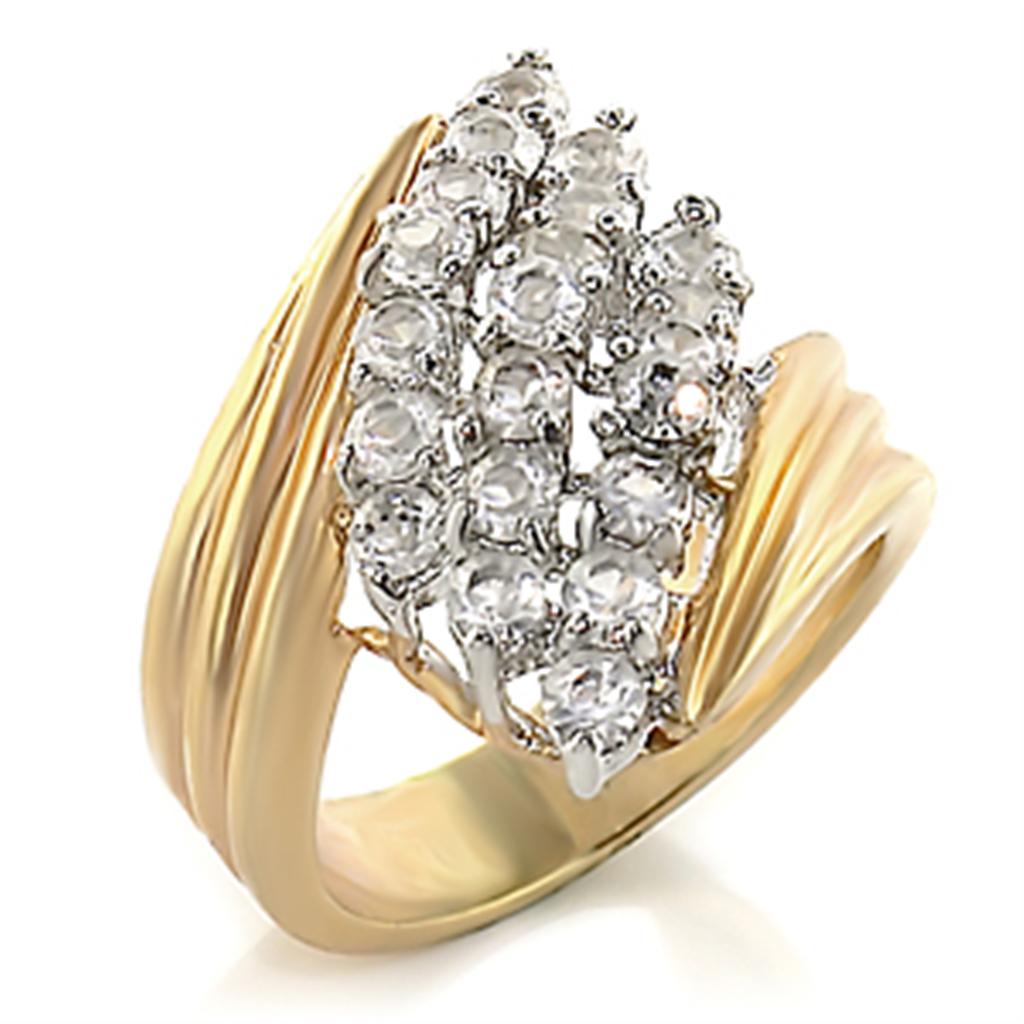 Gold+Rhodium Brass Ring with AAA Grade CZ  in Clear