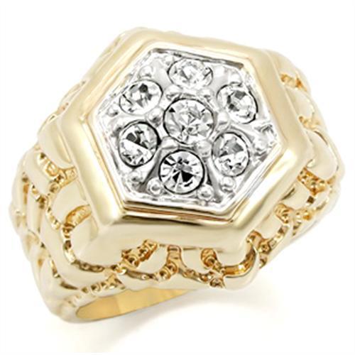 Gold+Rhodium Brass Ring with Top Grade Crystal  in Clear