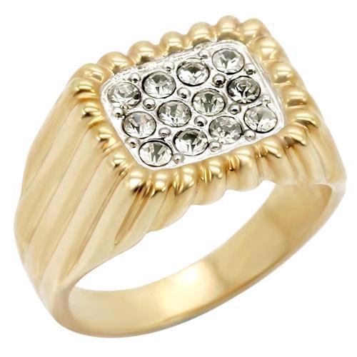 Gold+Rhodium Brass Ring with Top Grade Crystal  in Clear
