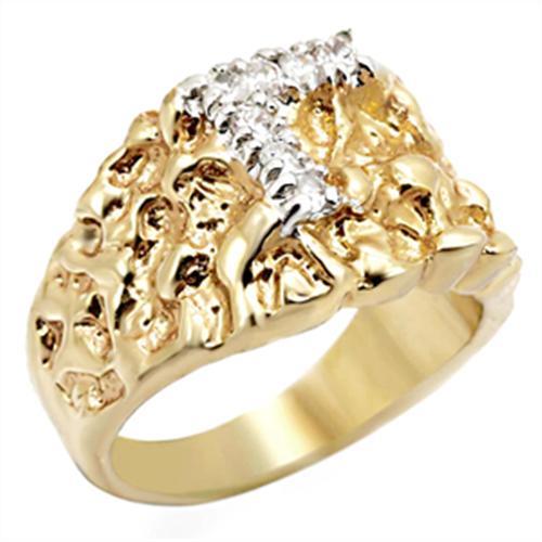 Gold+Rhodium Brass Ring with AAA Grade CZ  in Clear