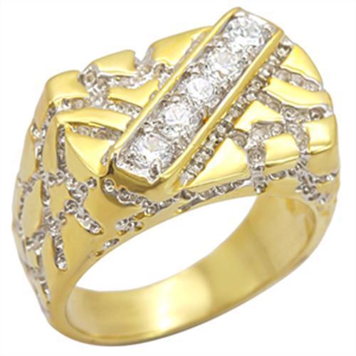 Gold+Rhodium Brass Ring with AAA Grade CZ  in Clear