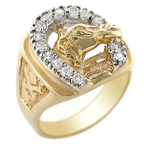 Gold+Rhodium Brass Ring with AAA Grade CZ  in Clear