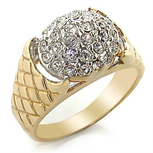 Gold+Rhodium Brass Ring with Top Grade Crystal  in Clear