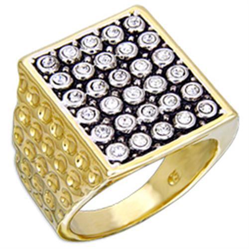 Gold+Rhodium Brass Ring with Top Grade Crystal  in Clear