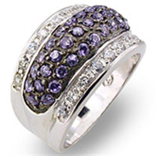 Rhodium + Ruthenium 925 Sterling Silver Ring with AAA Grade CZ  in Amethyst