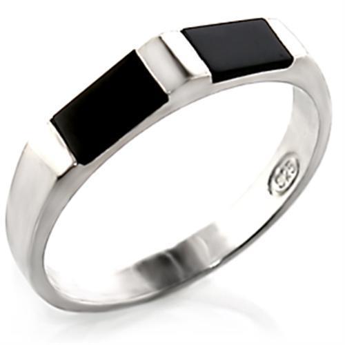 High-Polished 925 Sterling Silver Ring with Semi-Precious Onyx in Jet