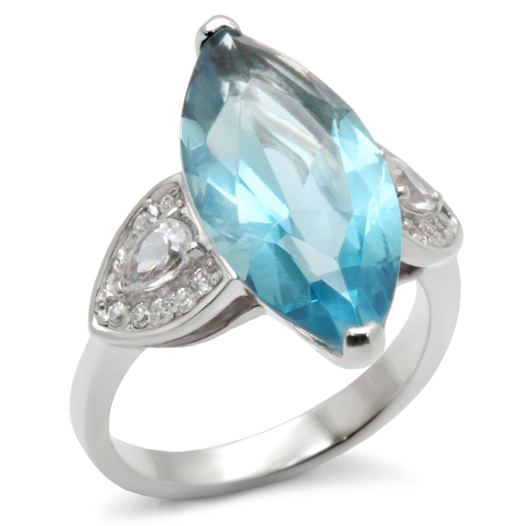 High-Polished 925 Sterling Silver Ring with Synthetic Spinel in Sea Blue
