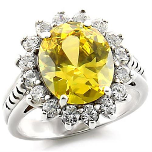 High-Polished 925 Sterling Silver Ring with AAA Grade CZ  in Citrine
