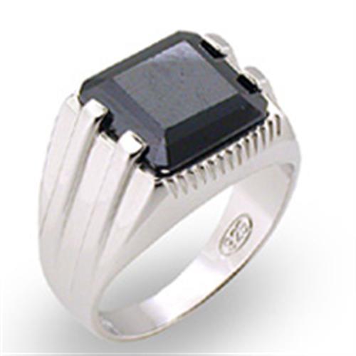 High-Polished 925 Sterling Silver Ring with AAA Grade CZ  in Jet
